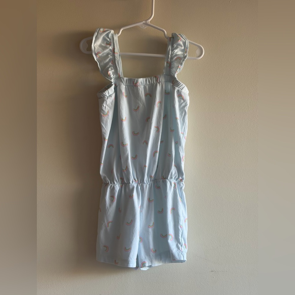 GAP Light Blue Romper with Rainbow Accents